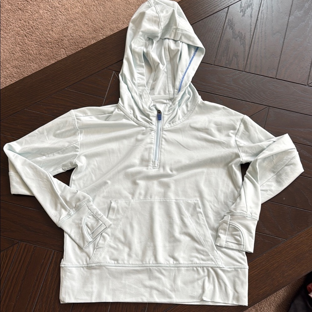 Athleta Girl Light Blue 1/4 Zip super soft Hoodie size small/7. Like new